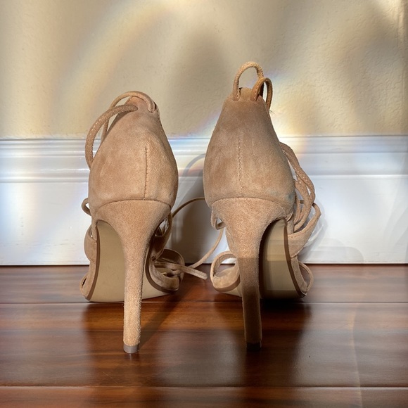 BNWOB Steve Madden Presidnt Sand Suede Leg Wrap Heels, Size 5.5 - Picture 10 of 12